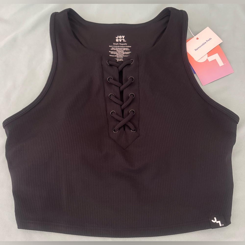 JoyLab Women's Lace-Up Detail Ribbed Cropped Support Top
